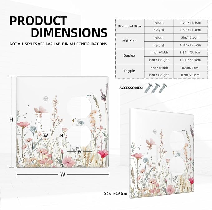 Watercolor Wildflower Pink Flower Plant Floral Wallplates 1 Toggle 1 Duplex Switch Plate Electrical GFCI Faceplate Decorative Light Switch Covers for Bedroom Living Room Decor