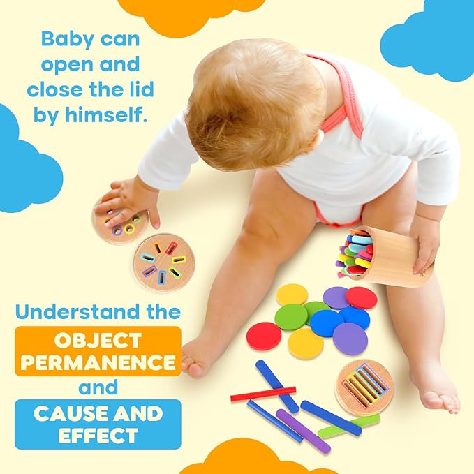 Wooden Montessori Baby Toddler Toys: 3 in1 Learning Fine Motor Preschool Toys, Educational Color Sorting Fidget Sensory Toys for Toddlers 1-3, Cause And Effect Boys Girls Gifts 12-18 Month Old