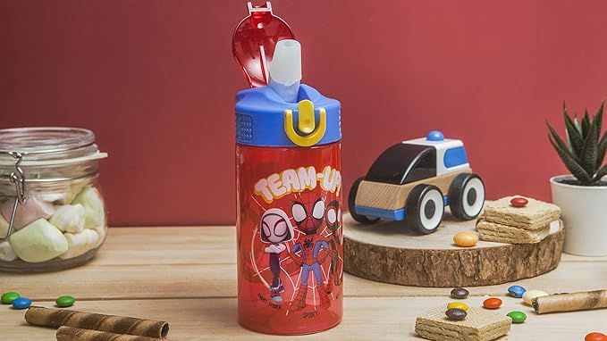 Zak Designs Marvel Spider-Man Kids Water Bottle with Spout Cover and Carrying Loop, Durable Plastic, Leak-Proof Water Bottle Design for Travel (16 oz, 2-Pack, Spidey and His Amazing Friends)