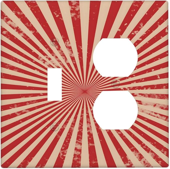 Retro Circus Sparkling Red White Lines Mid Century Wallplates 1 Toggle 1 Duplex Switch Plate Electrical GFCI Faceplate Decorative Light Switch Covers for Farmhouse Home Decor