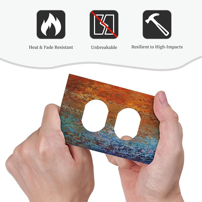 Red/Celestial Blue Rust Colorful Metal Rusty 1 Gang Outlet Plate Duplex Decorative Outlet Covers Electrical Receptacle Lightswitch Faceplate 5" X 3"