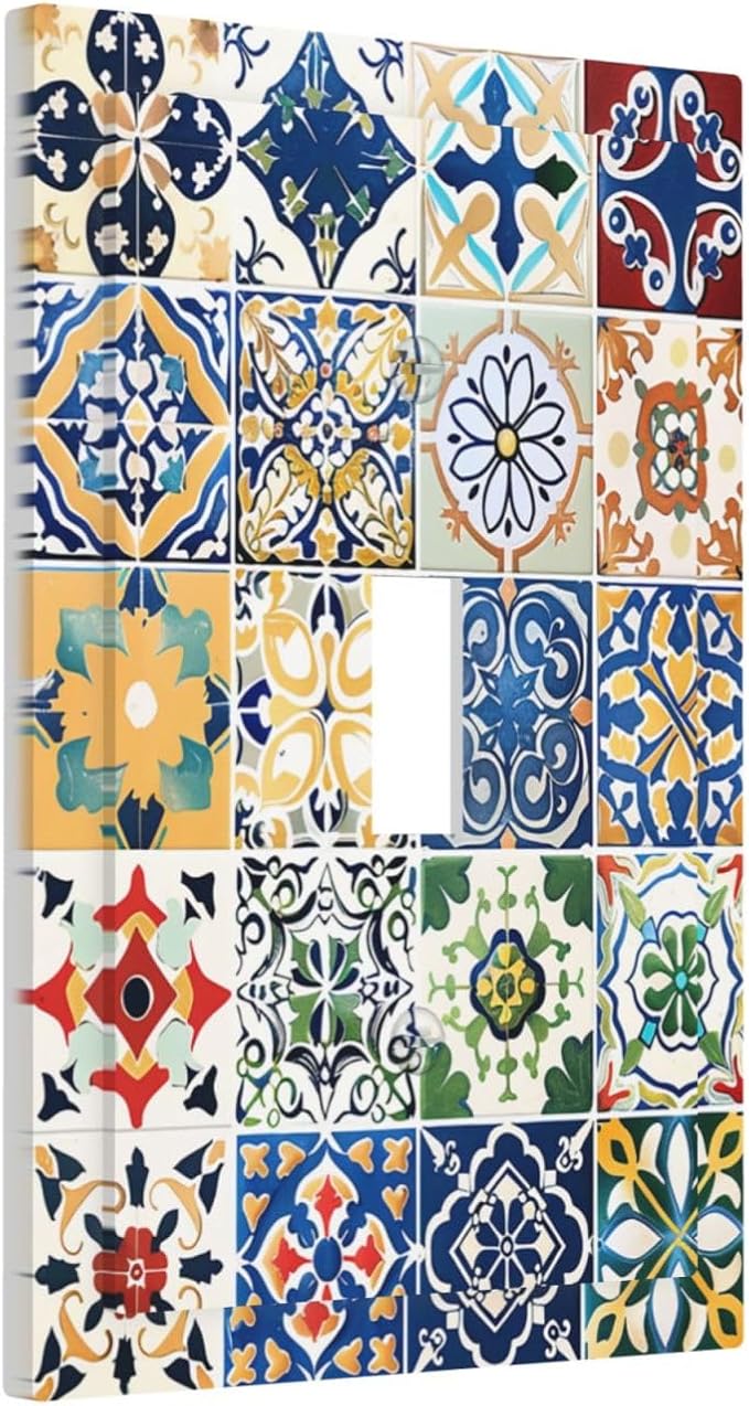 Decorative Light Switch Cover Moroccan Traditional Mexican Talavera Til 1 Gang Single Toggle Device Electrical Faceplate Switchplates Decorator Outlet Wall Plate for Kitchen Home Decor