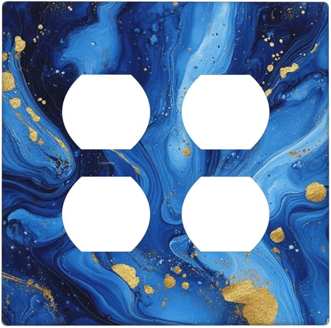 Light Switch Cover Plate Navy Blue Gold Marble Abstract Luxury 2 Gang Socket Covers Double Duplex Wallplates Switch Plates and Outlet Covers for Bathroom Home Decor