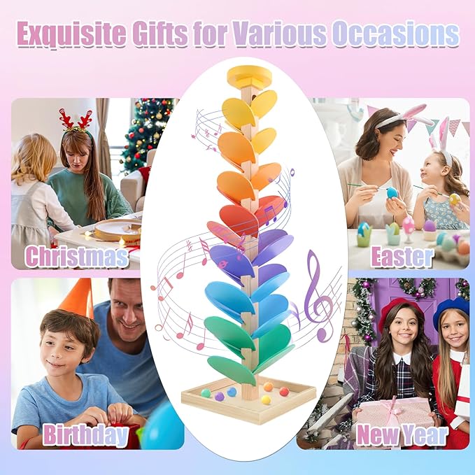 Wooden Marble Run Music Tree Montessori Toys for Kids 3+ Years Old Marble Ball Run Learning Game Wood Color Sorting Toys for 4-8 Boys and Girls Birthday