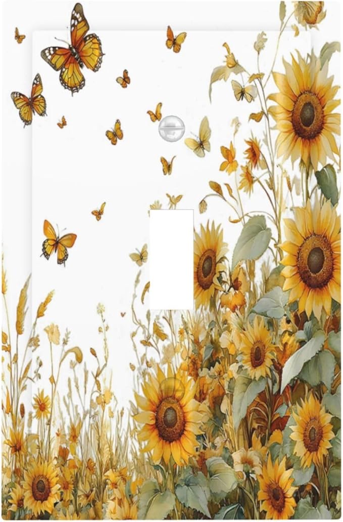 Sunflower Gold Wildflowers Summer Butterfly Decorative Light Switch Cover 1 Gang Single Toggle Device Electrical Faceplate Switchplates Decorator Outlet Wall Plate for Bedroom Living Room Decor