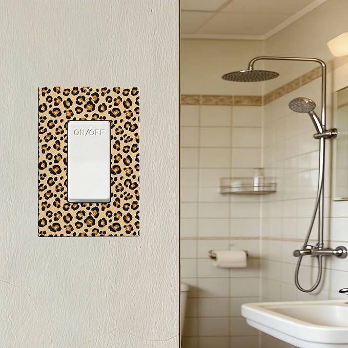Classic Leopard Print Single Rocker Switch Cover - 1-Gang Standard US Size Retro 90s Wild Safari Light Switch Covers, Bold Leopard Spots for Bedroom or Vanity