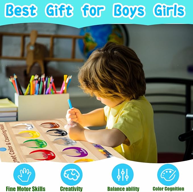 HONGID Dinosaur Toys,Magnetic Color and Number Maze, Montessori Toys for 2 3 4 5 Year Old,Learning Educational Sensory Toys for Toddlers and Kids Boys Girls,Christmas Stocking Stuffers for Kids