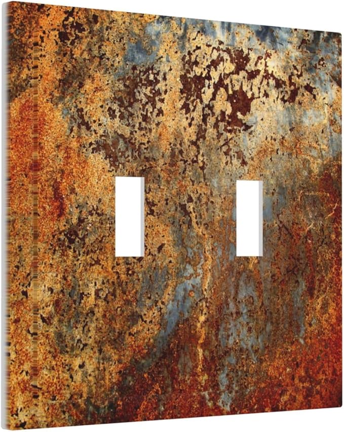 Rust Old Rusty Copper Rustic 2 Gang Double Toggle Outlet Light Switch Cover Wall Plate Electrical Faceplate Decorative Dual Device Switchplate