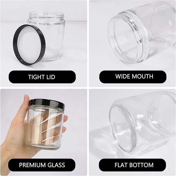 8 oz Clear Glass Jars with Plastic Lids - 15 Pack 240 ml Round Empty Candle Containers, Jars, Canning Jar for Candle Making, Spice, Food Storage, Sample