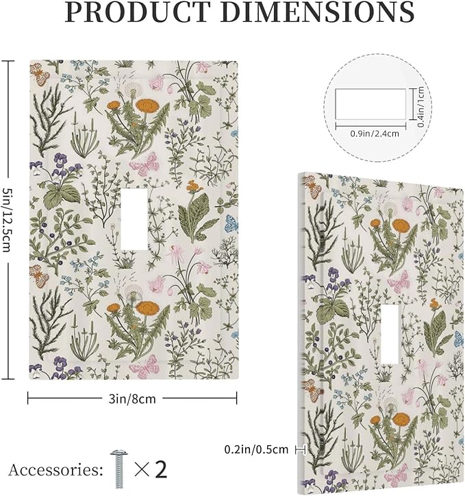 Outlet Covers Boho Floral Vintage Flowers Plants 1 Gang Duplex Light Switch Cover Plate Decorative Wall Plates Electrical Switchplate Receptacle for Bathroom Bedroom Decor（2 Pack）