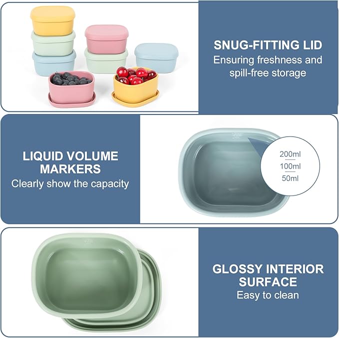 8 pcs 7 oz Silicone Snack Containers for Kids Small Food Containers with Lids, Fruit Container for Lunch, Stackable Lunch Container for Kids, Daycare, School and Travel