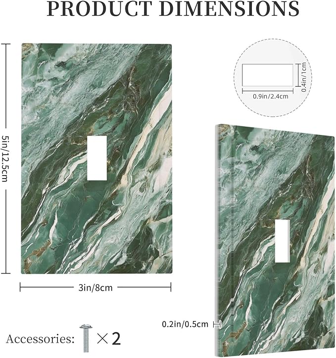 Decorative Switch Cover Plate with Modern Luxury Green Marble Texture Design Single Gang Toggle Switch Plate Light Switch Covers Artistic Faceplate for Kitchen Bathroom Decor