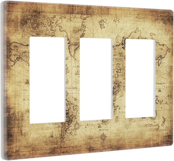 Old World Ocean Map 3 Gang Triple Rocker/Decora Light Switch Wall Plate Cover Decorative Electrical Faceplate Switchplate for Bathroom Living Room Decor