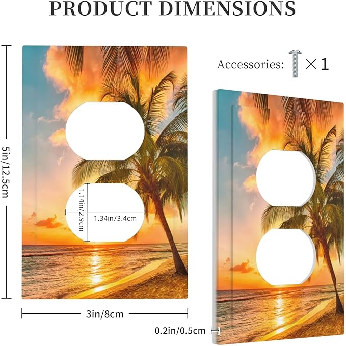 Outlet Covers Sunset Beach Palm Tree Seascape 1 Gang Duplex Light Switch Cover Plate Tropical scenery Decorative Wall Plates Electrical Switchplate Receptacle Cover for Bathroom Home Decor