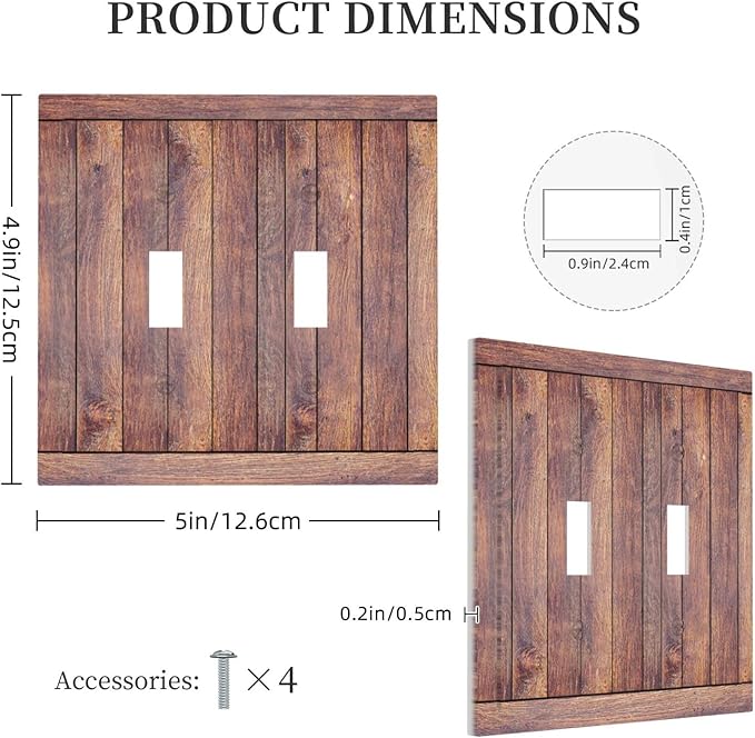 Decorative Switch Plate Cover with Wood Texture Rustic Vertical Planks Brown Design 2 Gang Wall Plate Unique Double Toggle Double Light Switch Covers Vintage Aesthetic Kitchen/Bedroom Decor