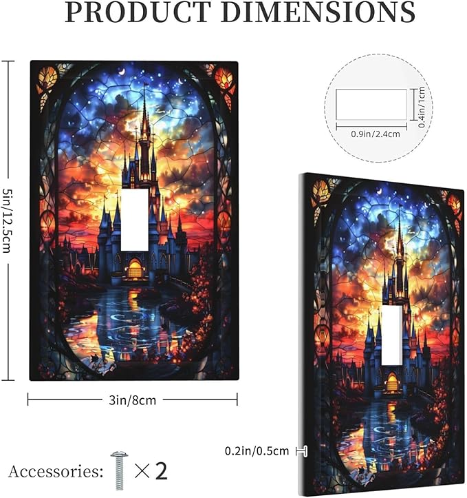 Medieval Fantasy Castle Magic Academy Decorative Light Switch Cover 1 Gang Single Toggle Device Electrical Faceplate Switchplates Decorator Outlet Wall Plate for Kids Room Bedroom Decor