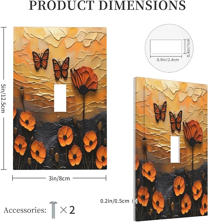 Oil Painting Flower Sunset Butterfly Vintage Rustic Floral Decorative Light Switch Cover 1 Gang Single Toggle Device Electrical Faceplate Switchplates Decorator Outlet Wall Plate for Bedroom Home