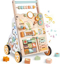 Wooden Baby Walker with Wheels, Push Walker with Baby Activity Center, Montessori Walking Toy for Girls Boys, Adjustable Speed & Height Activity Toy for Toddler Learning to Walk 12+ Months (Natural)