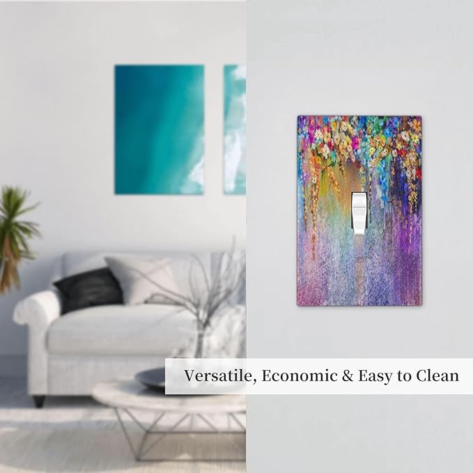 Colorful Floral Watercolor Flower 1 Gang Light Switch Cover Decorative Purple Single Toggle Wall Plate Switchcovers Electrical Switchplate Home Decor for Farmhouse Living Room Bedroom Decorate