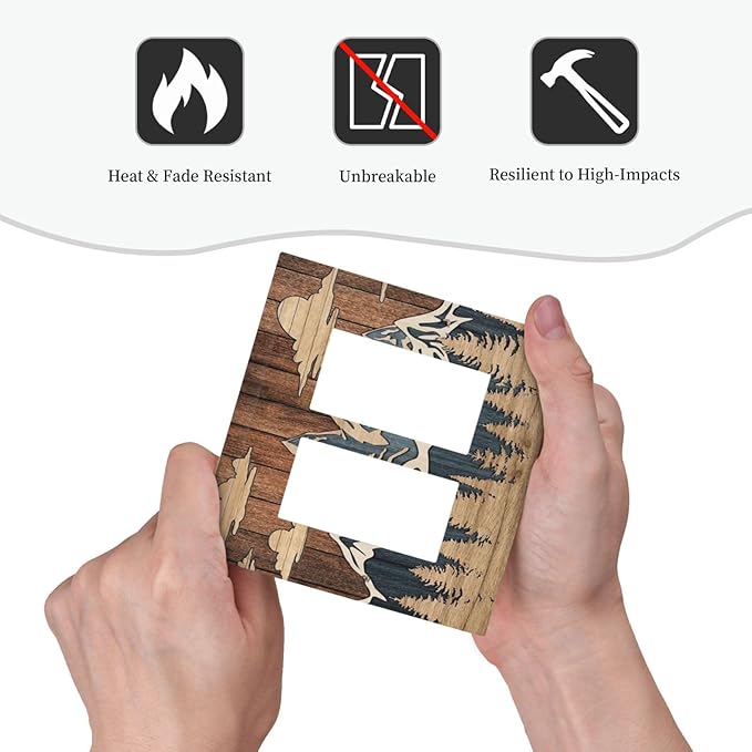 Blue Mountain Range Forest Nature Wilderness Wood Texture Decorative Outlet Covers 2 Gang Double GFCI Rocker Electrical Wall Panels Light Switch Cover Plate for Farmhouse Home Decor