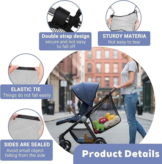 Thinp Stroller Sling Side Bag, Universal Stroller Organizer Cargo Net Strollers Caddy Mesh Storage Bag Strollers Accessories Fits for Nuna, Uppababy, Minu, Butterfly (Black)