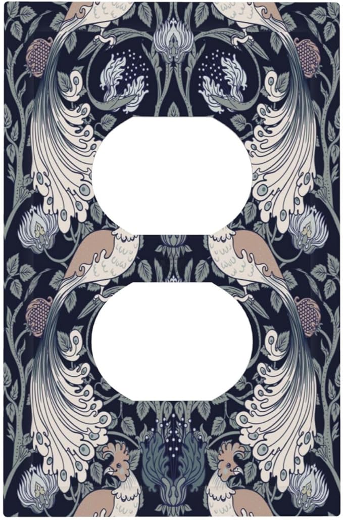 William Morris Vintage Floral Birds Peacocks Single Duplex Wall Plate Covers Light Switch Cover 1 Gang Outlet Plate Decorative Switchplate Covers Electrical Faceplate for Country Bedroom Decor