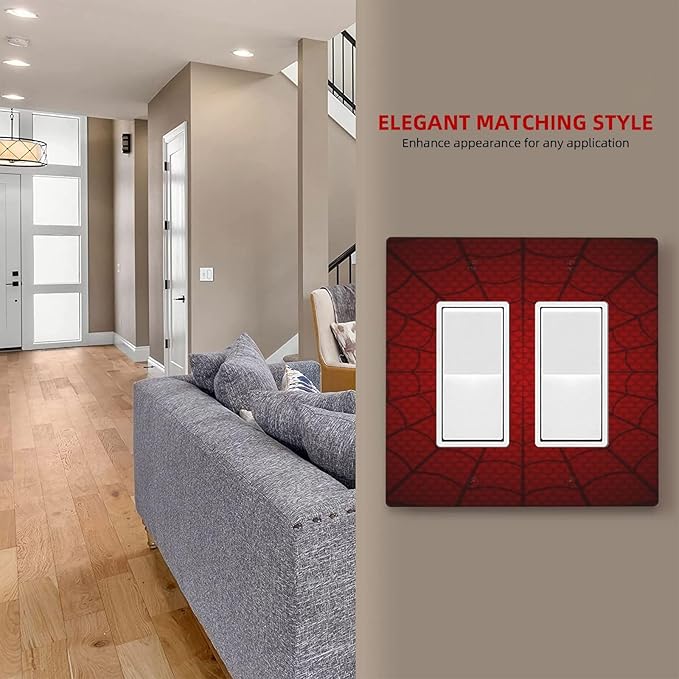 Outlet Covers Red Black Spider Web 1 Gang Duplex Light Switch Cover Plate Decorative Wall Plates Electrical Switchplate Receptacle for Kids Room Home Decor（2 Pack）