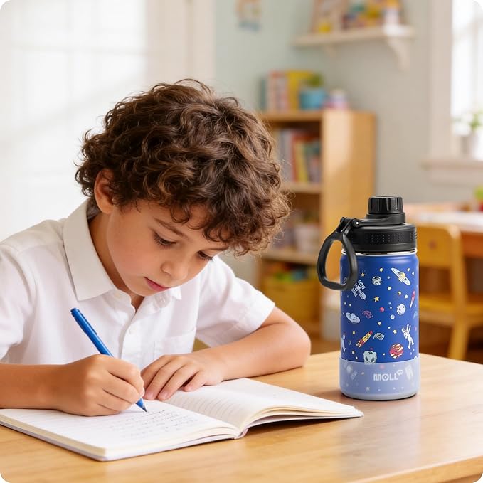 12 oz Stainless Steel Vacuum Insulated Wide Mouth Sports Water Bottle - Kids Metal Water Flask for School, BPA-Free-Astronaut