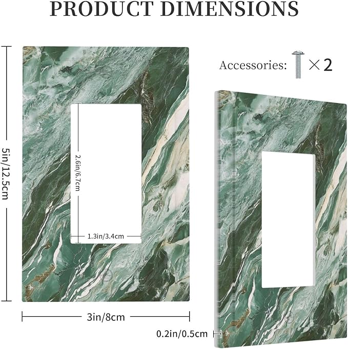 Decorative Light Switch Cover Plate with Modern Luxury Green Marble Texture Design 1 Gang Rocker Outlet Covers Single Decora Gfci Device Wall Plate for Kitchen Bathroom Decor