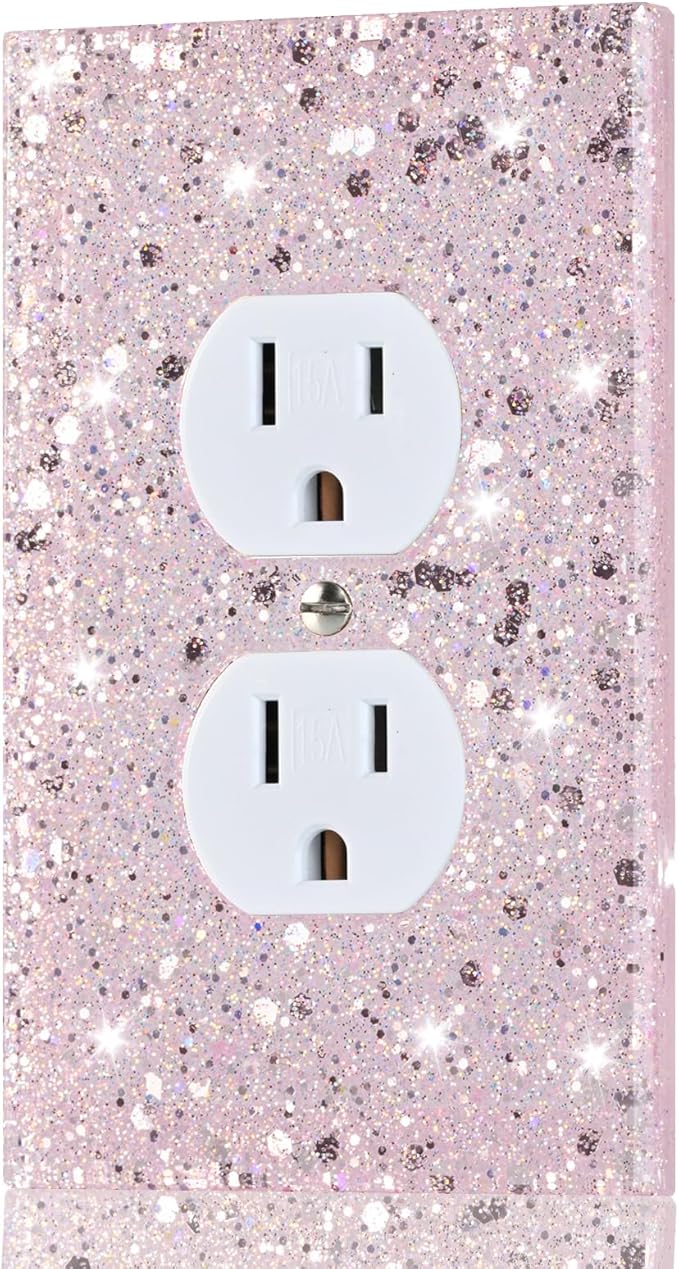 Pink Glitter Outlet Covers - Sparkling Wall Plate 5.1"x3.15", Home Decor, Single Duplex