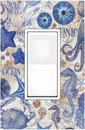 Decorative Outlet Covers Vintage Sea Blue Seahorse Starfish Octopus 1 Gang Single Rocker Light Switch Cover Plate Wall Plates Gfci Faceplate For Kids Room Home Decor
