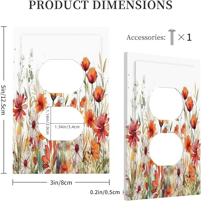 Watercolor Wild Flower Floral Daisy Plant Outlet Covers 1 Gang Duplex Light Switch Cover Decorative Switch Plates Electrical Receptacle Faceplate Wall Plate for Bedroom Living Room Decor