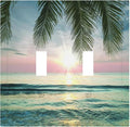 Tropical Beach Sunset Double Toggle Switch Cover - 2-Gang Standard US Size Palm Fringe Ocean View Light Switch Covers for Pool Beach House Decor