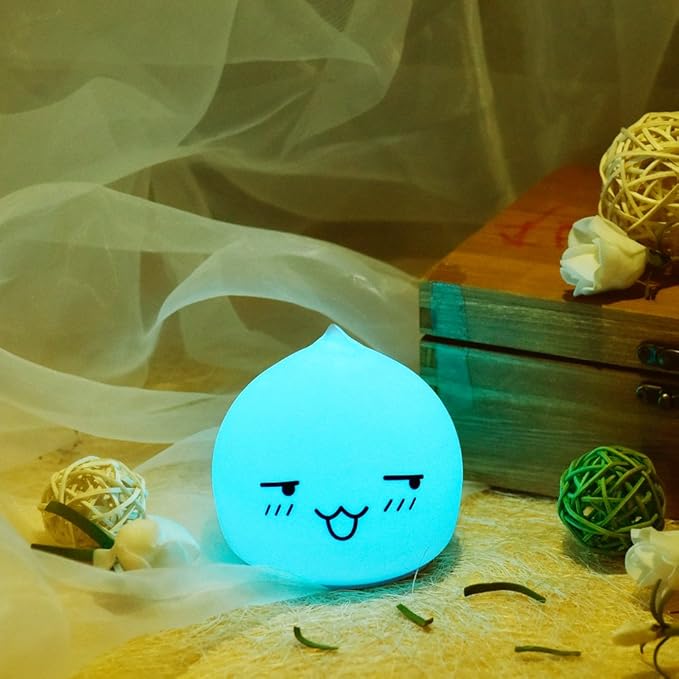 Portable Silicone LED Cartoon Night Light for Kids USB Rechargeable, Warm/White Light, 7-Color Changeable Light, Cute Children Night Lamp for Baby, Bedroom and Nursery (Tear Drop)