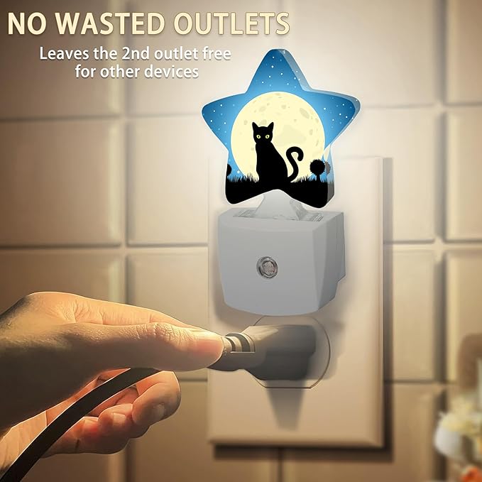 Halloween Black Cat Moon Night Light,Dusk to Dawn Smart Sensor Nightlight for Bedroom Bathroom Kitchen Hallway Stairs Hallway,Plug-in,Energy Efficient Decor Desk Lamp Gifts