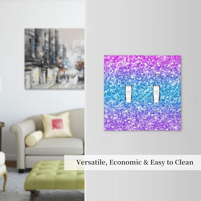 Light Switch Cover Plate Fantasy Colorful Glitter Blue Purple Gradient 2 Gang Double Switch Plate Covers Toggle Wallplate Decorative Outlet Covers Electrical Switchplate for Kids Room Home