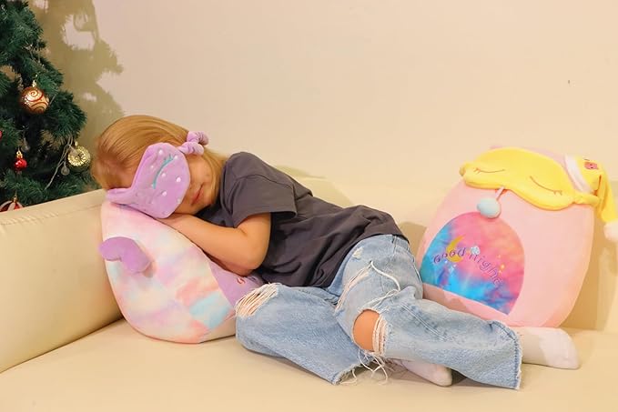 Hopearl 14'' Unicorn Plush Toy, Good Night Stuffed Animal with Eye Patch, Smooth Plushies Pillow, Companion Gift for Kids, Decor
