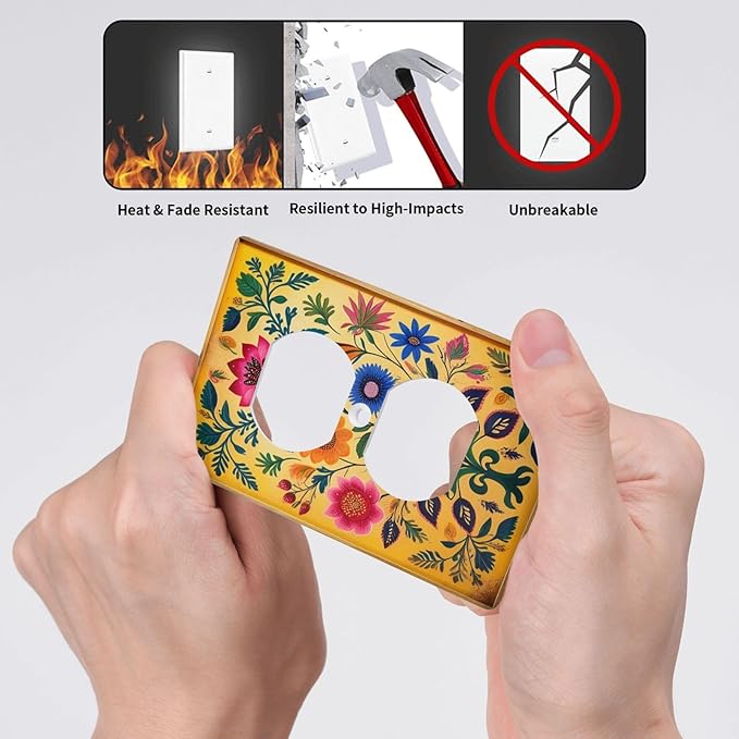 Decorative Art Light Switch Covers ColorFul Blooms 1 Gang Single Duplex Outlet Wall Plate Switchplate Electrical Faceplate for Home Decor