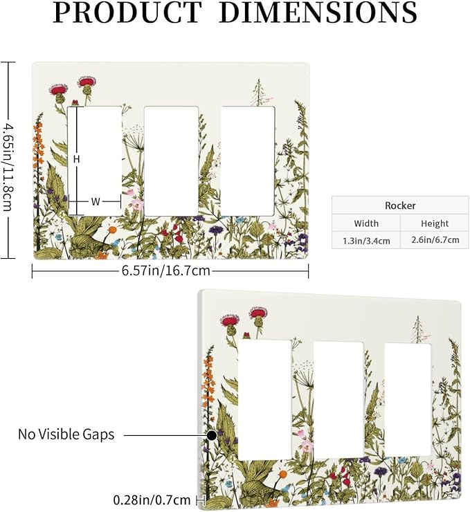 Country Vintage Wild Flowers Floral 3 Gang Triple Rocker/Decorator Light Switch Wall Plate Cover Decorative GFCI Electrical Faceplate Switchplate Dimmer