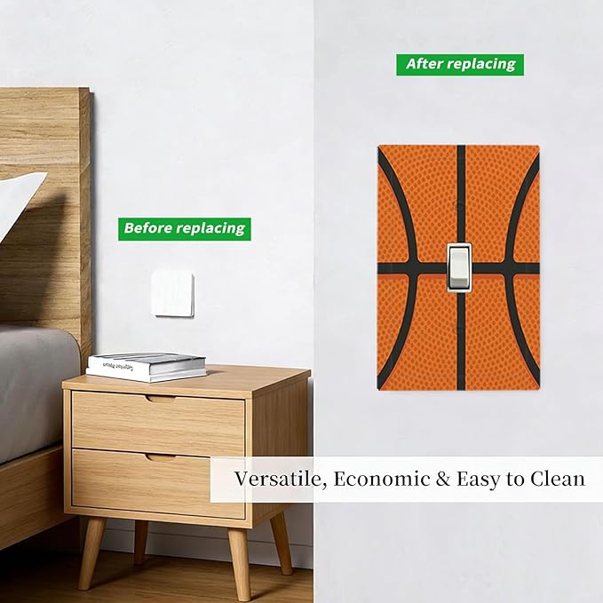 Vintage Basketball Texture 1-Gang Toggle Light Switch Plate, Sports Themed Decorative Wall Plate for Boy's Bedroom Decor