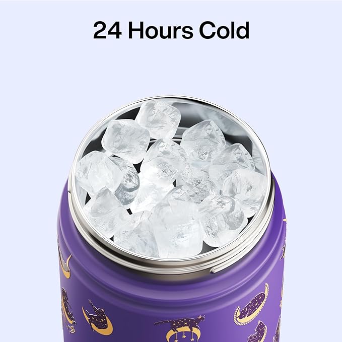 ENCOOL Insulated Water Bottle with Straw Stainless Steel Water Bottle, Leak-Proof, BPA-Free, Double Wall Vacuum Keeps Cold for 24 Hours for Sports, Travel, School (26 oz, Moonlit Cat)