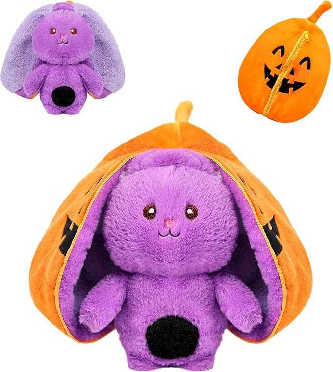 MIAODAM Bunny Stuffed Animal Plush,Reversible Pumpkin Bunny Plushies, Cute Rabbit Plush Toy Gift for Toddler Girls Boys (11inch)