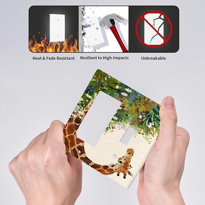 Giraffe Single Toggle Rocker Combination Wall Plate Decorative 2 Gang Light Switch Covers Electrical Switchplate Home Decorate Faceplat for Bathroom Bedroom Kitchen Room 4.5 x 4.5 Inch
