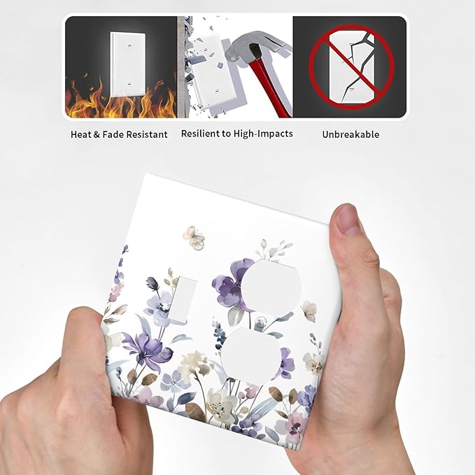 Purple Watercolor Flower Floral Butterfly Wallplates 1 Toggle 1 Duplex Switch Plate Electrical GFCI Faceplate Decorative Light Switch Covers for Bedroom Living Room Decor