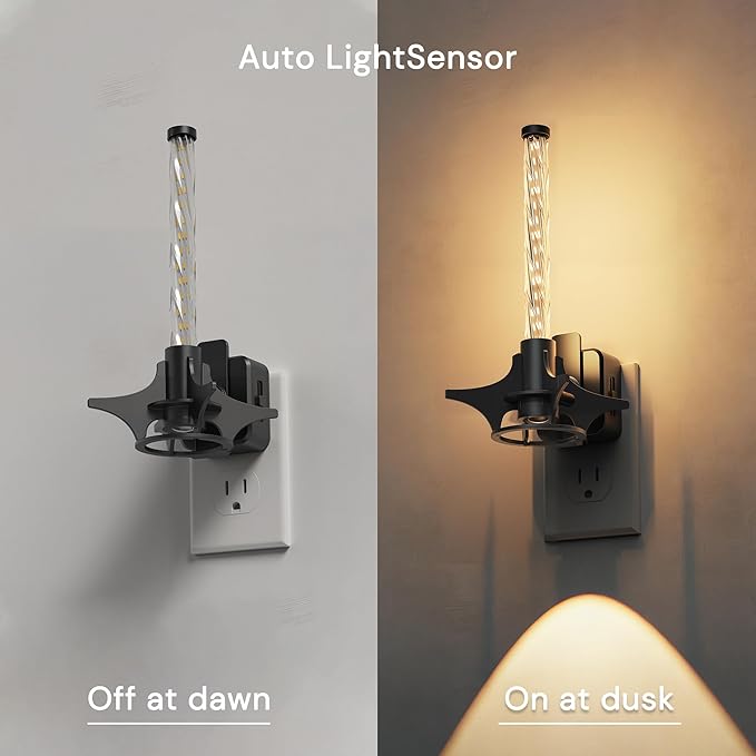 L LOHAS LED Night Lights Plug into Wall, Dusk to Dawn Sensor Nightlight, 0-100LM Brightness Adjustable, 3000K Soft White, Rocket Night Light with Black Rocket Base for Bedroom Bathroom Hallway Decor