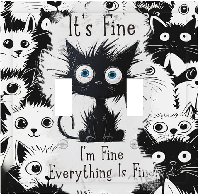 Funny Black Cat Inspirational Quotes Patterns Decorative Switch Plates 2 Gang Double Toggle Outlet Light Switch Cover Wall Plate Electrical Faceplate for Kids Room Nursery Decor
