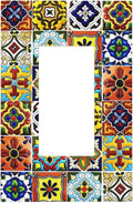 Retro Matte Mosaic Moroccan Mexican Mandala Boho Talavera Style Ceramic Tile 1 Gang Single Decorator/GFCI Device Outlet Wall Plate Electrical One Rocker Decorative Light Switch Cover Faceplate Dimmer