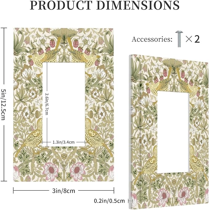 William Morris Vintage Strawberry Bird Botanical Decorative Outlet Covers 1 Gang Single Rocker Light Switch Cover Plate Wall Plates GFCI Faceplate for Farmhouse Home Decor