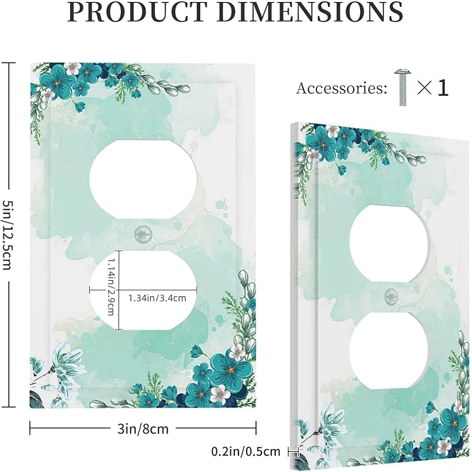 Outlet Covers Blue Green Flowers Light Green Watercolor Patterns 1 Gang Duplex Light Switch Cover Electrical Receptacle Faceplate Wall Plate Decorative Switch Plates for Bedroom Home