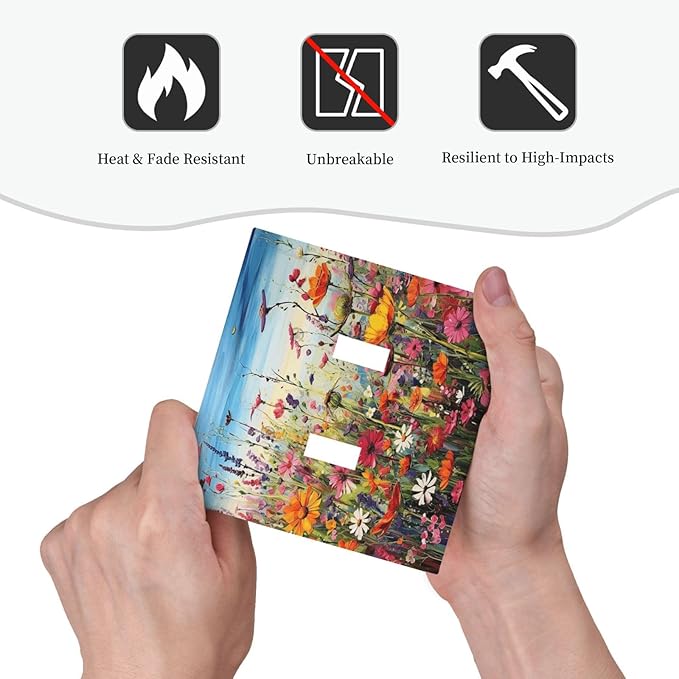 Colorful Wildflowers Painting Floral Flower Decorative Switch Plates 2 Gang Double Toggle Outlet Light Switch Cover Wall Plate Electrical Faceplate for Bedroom Living Room Decor